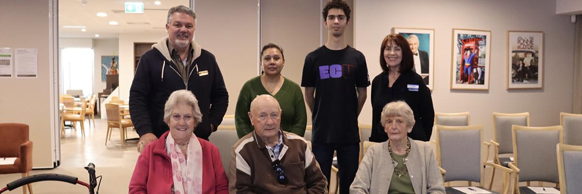 Class participants and presenters at the Amaroo Retirement Village Cyber Safety Workshop. Back row, left to right: City of Gosnells Councillor Glenn Dewhurst, Soraya Kumail, Elliott Joseph Rosignoli and Sue Spiegl. Front row, left to right: Participants Janine Annison, Leslie Annison and Lyn Morrison.