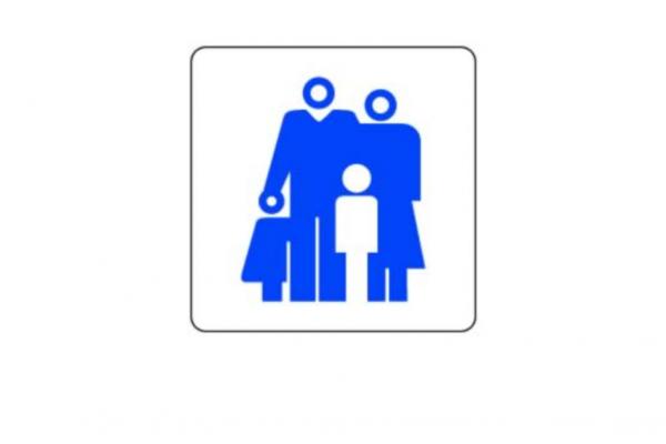Stylised family in blue and white