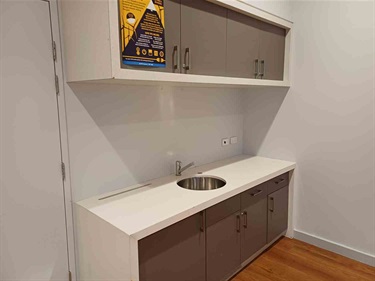 Mills Park Lesser Hall kitchenette with sink and cupboards