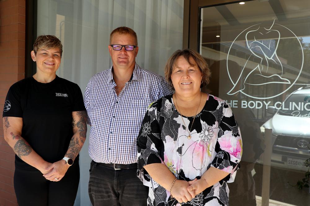 Caption – Mayor Terresa Lynes (right) with the first City of Gosnells Small Business  Shopfront Improvement Grant recipients Tegan and Justin Engler, outside their new  secure and wheelchair-friendly business entrance. Photo 