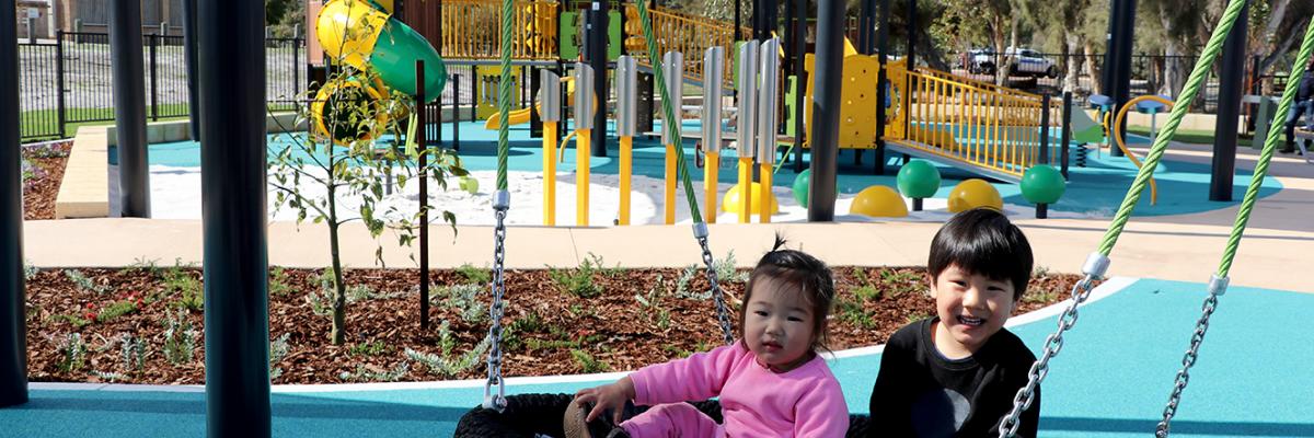 Jane and Jayden Yu were the first children to explore the Langford All Abilities Playground.