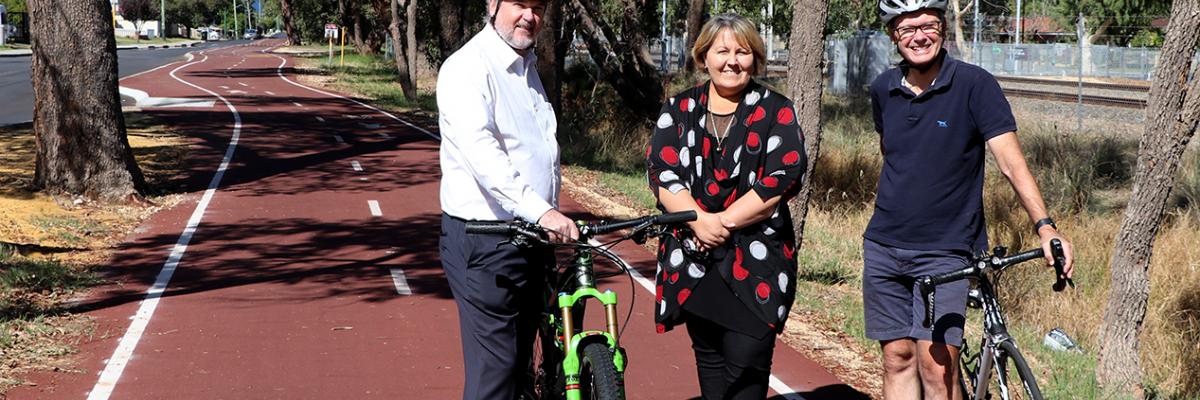 A photo of the Mayor on the shared-use bike path