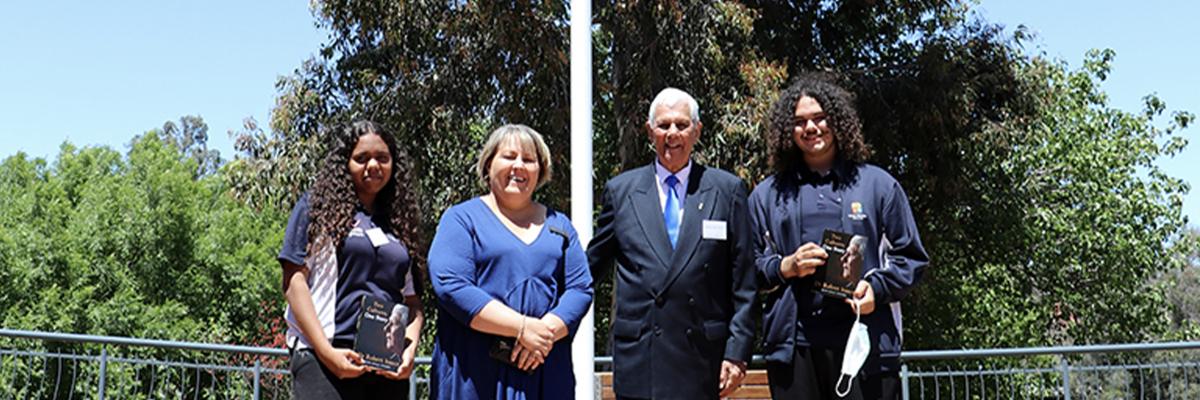 Mayor Terresa Lynes and Freeman of the City Dr Robert  Isaacs with Kitana Allen and Beau Yarran from Yule Brook College.