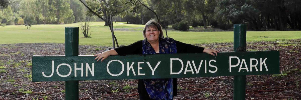 Mayor Terresa Lynes at John Okey Davis Park, where the Community Forest will be planted.