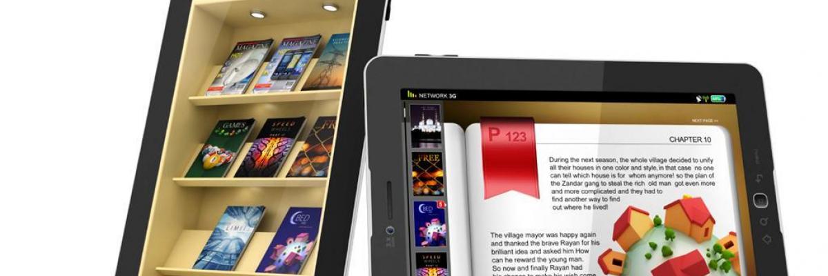 Ebook collection displayed on tablet devices