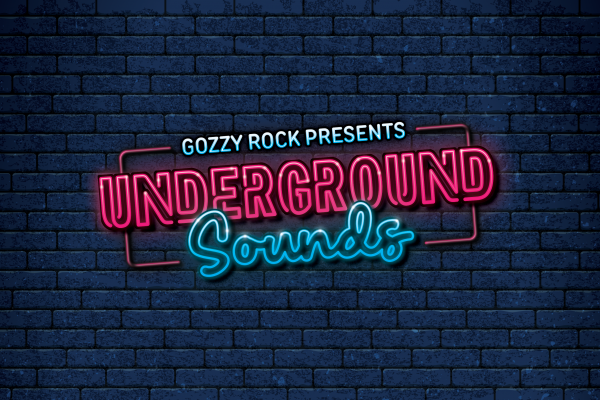 The words "underground Sounds" written in a neon light style text on a illustrated brick background