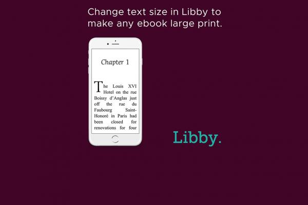 promotional image for Libby ebooks with the ability to choose font size