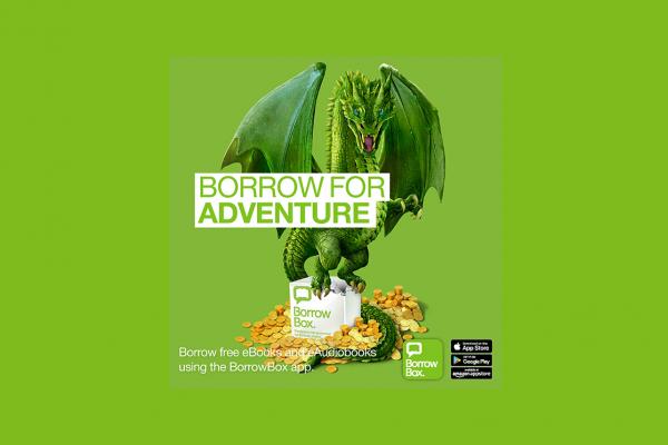 promotional image for adventure titles on the borrowbox app
