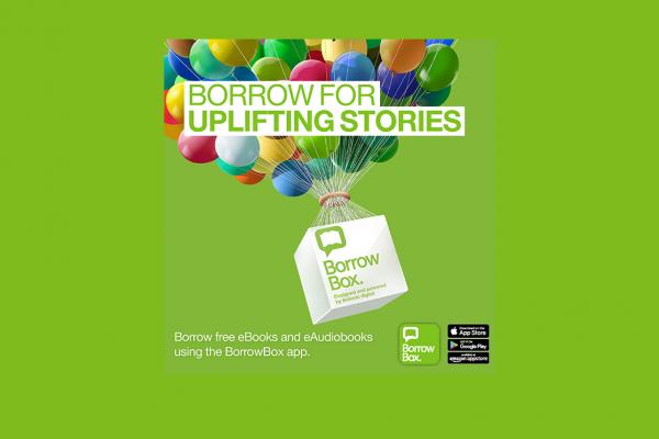 Balloons promoting Borrowbox uplifting stories