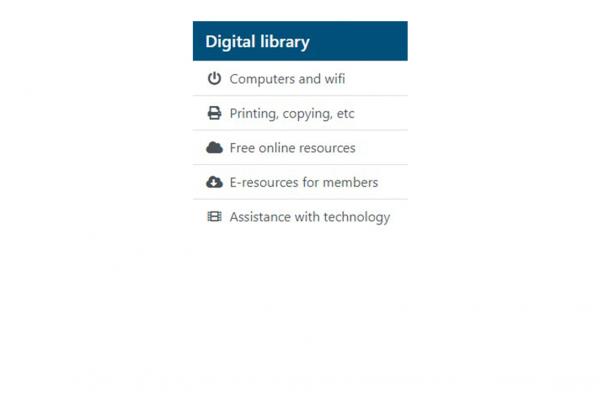 five options for information from the digital library menu