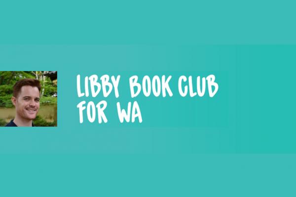 Libby Book Club text with image of the club's host David Allan-Petale