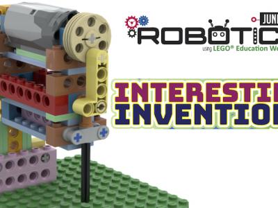 LEGO robotics pieces with text Interesting Inventions