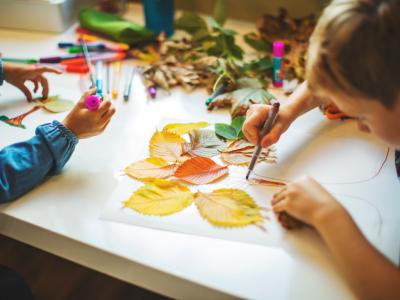 Kids crafting with nature items