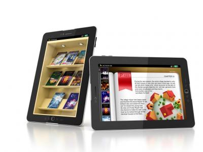Ebook collection displayed on tablet devices